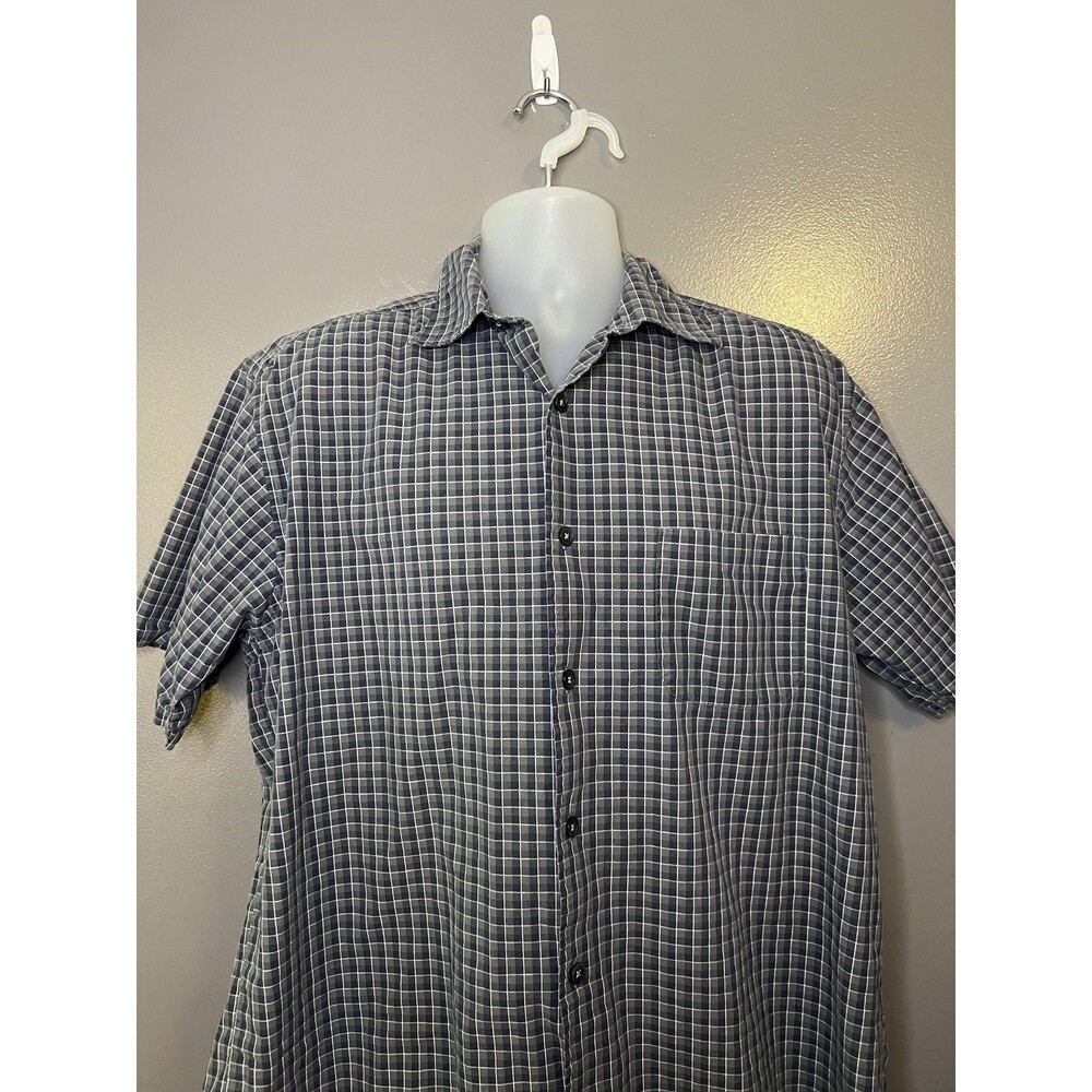 Vintage Slates Shirt Mens XL Blue Check Short Sleeve Button Up Cotton Casual